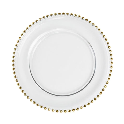 Gold Beaded Glass Charger Plate 13″